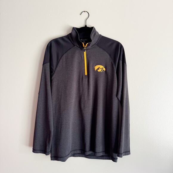 Champion Iowa Hawkeye Grey + Black Quarter Zip Pullover - Medium - Picture 1 of 6